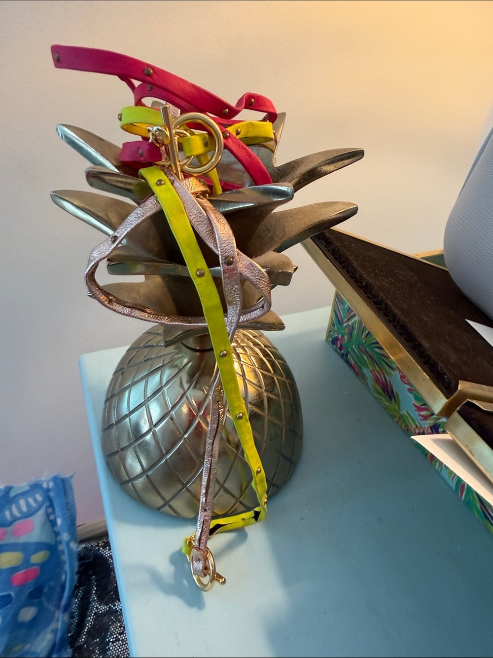 Gorjana leather Studded Wrap Bracelets( 3)Hot Pink, Neon Yellow & Metallic Beige